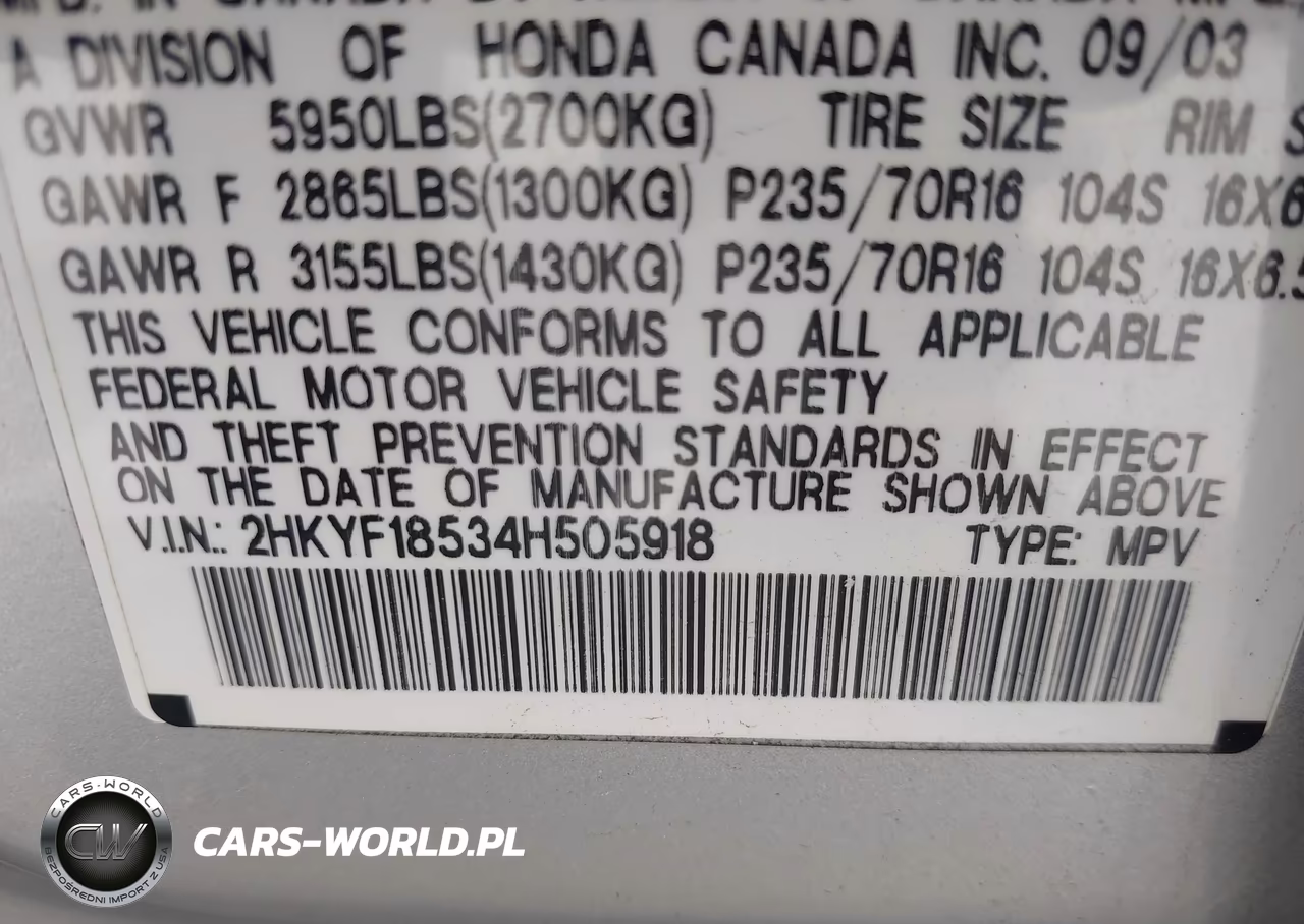 2004 Honda Pilot Ex-L VIN:2HKYF18534H505918 - 9