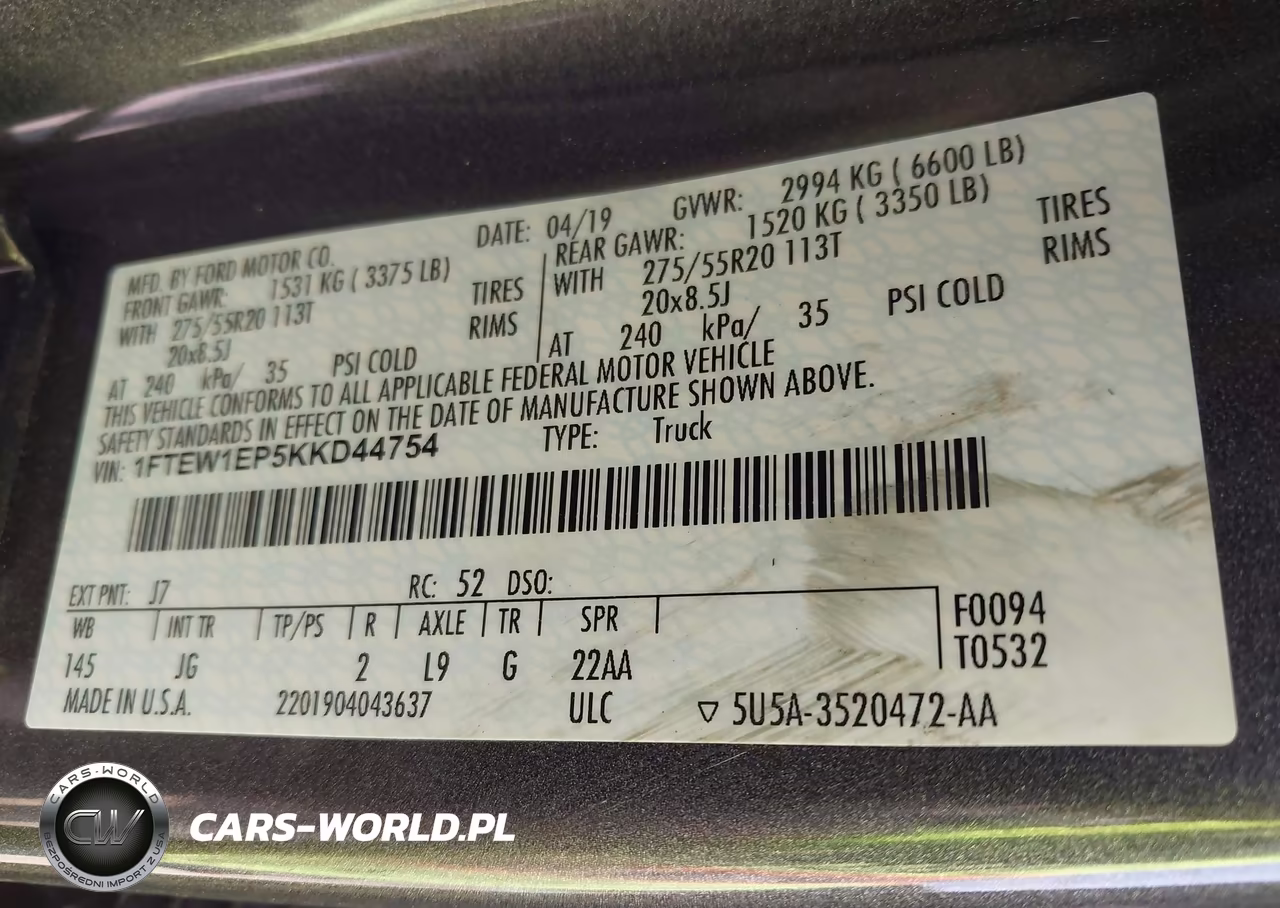 2019 Ford F-150 Xl VIN:1FTEW1EP5KKD44754 - 9
