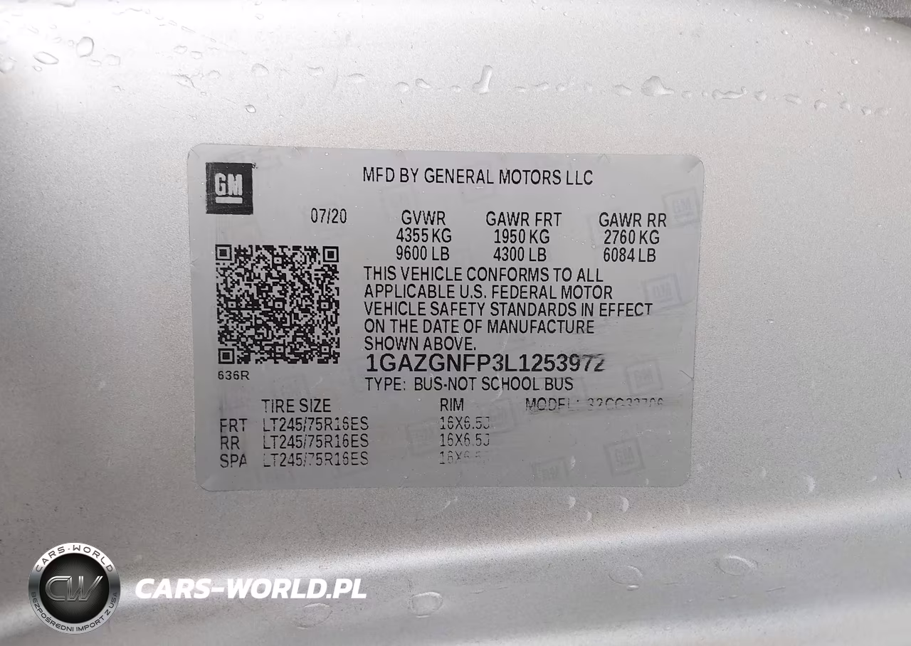 2020 Chevrolet Express Passenger Rwd 3500 Extended Wheelbase Ls VIN:1GAZGNFP3L1253972 - 9