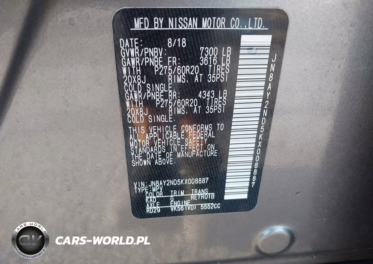 2019 Nissan Armada Sl VIN:JN8AY2ND5KX008887 - 9