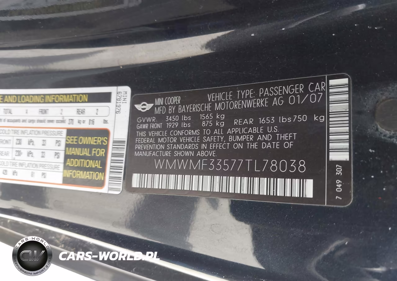 2007 Mini Cooper VIN:WMWMF33577TL78038 - 9