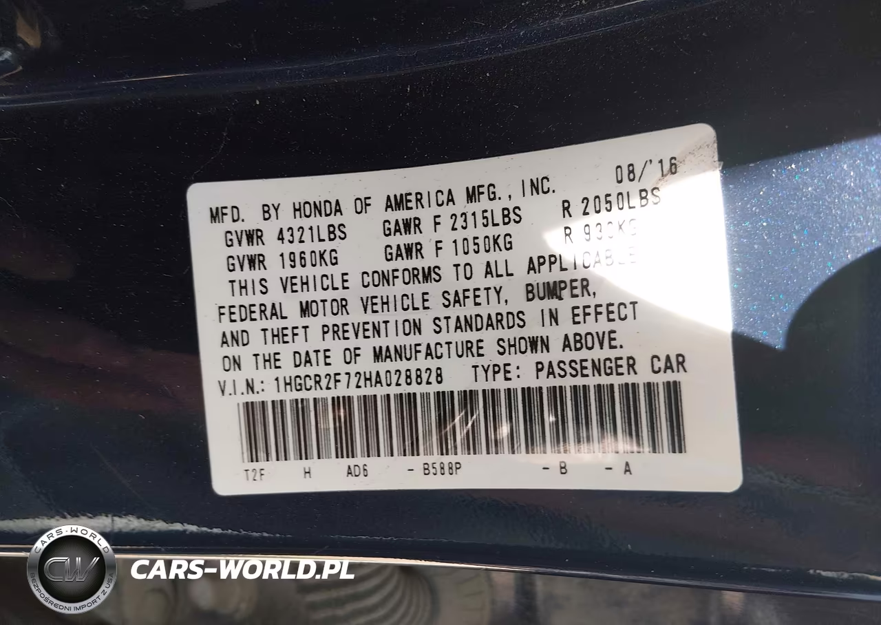 2017 Honda Accord Ex VIN:1HGCR2F72HA028828 - 9