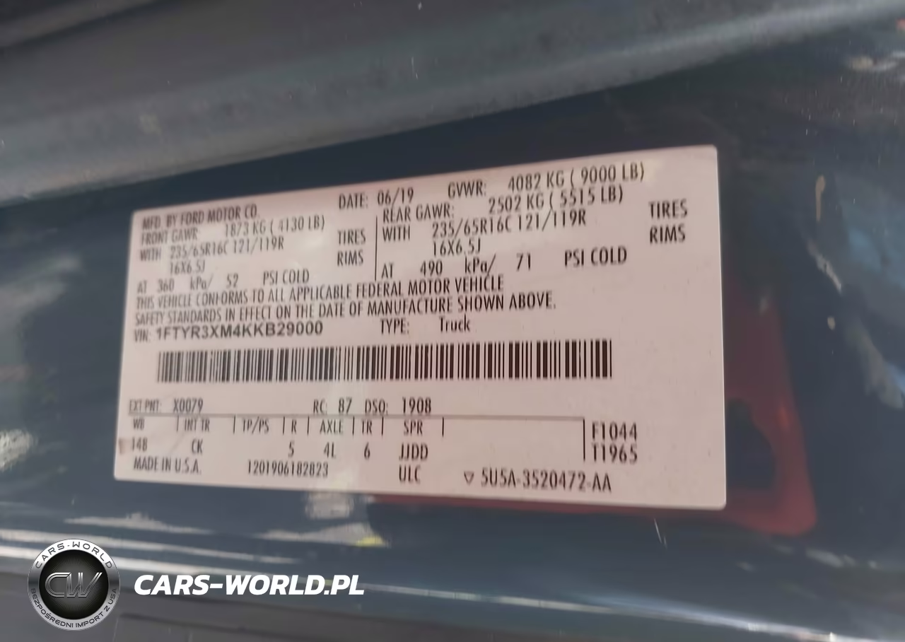 2019 Ford Transit-250 VIN:1FTYR3XM4KKB29000 - 9