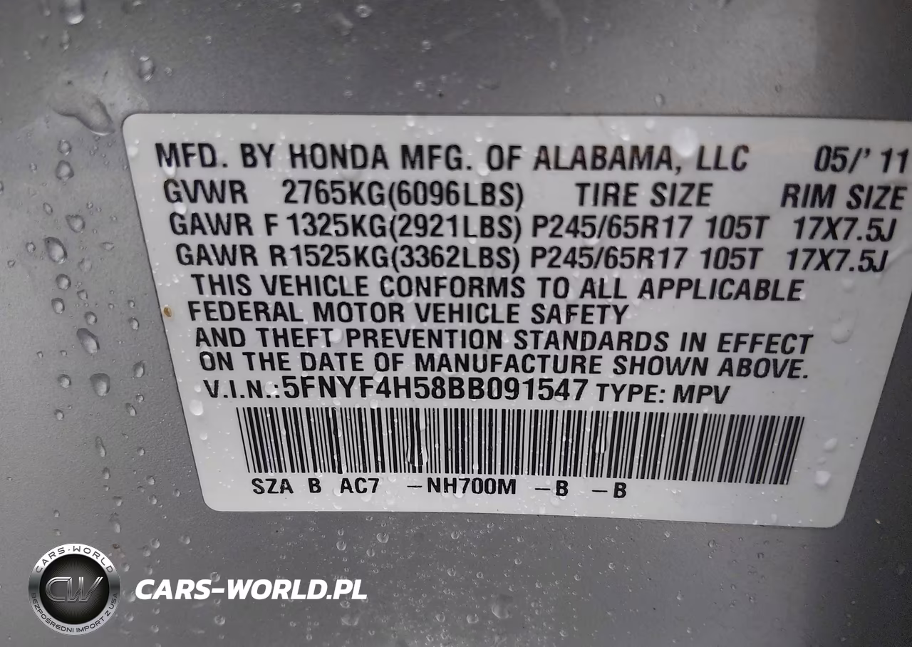 2011 Honda Pilot Ex-L VIN:5FNYF4H58BB091547 - 9