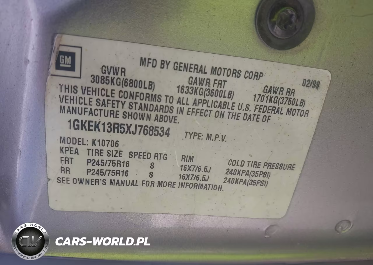 1999 GMC Yukon Slt Gm Buypower VIN:1GKEK13R5XJ768534 - 9