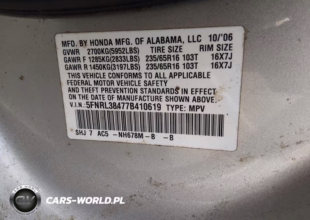 2007 Honda Odyssey Ex VIN:5FNRL38477B410619 - 9