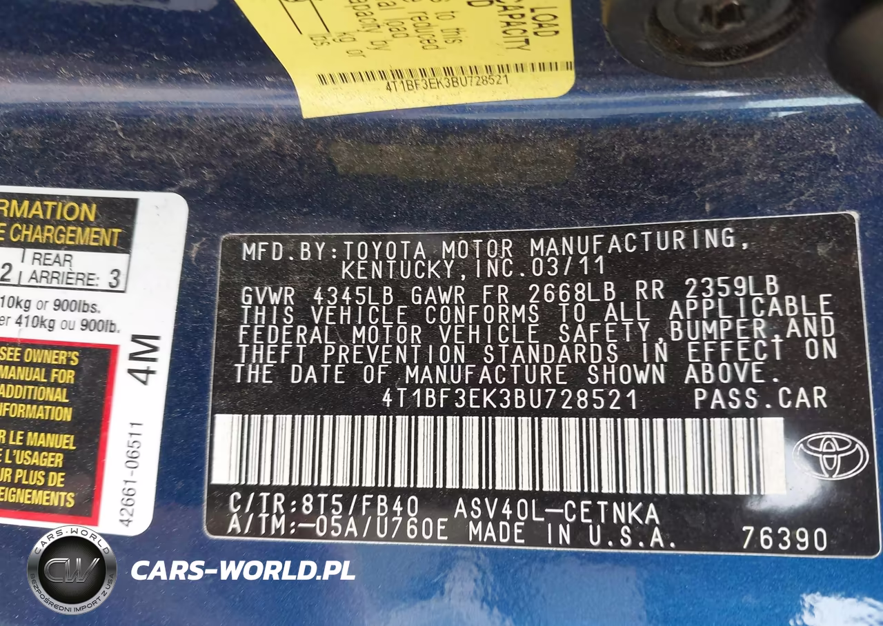 2011 Toyota Camry Le VIN:4T1BF3EK3BU728521 - 9