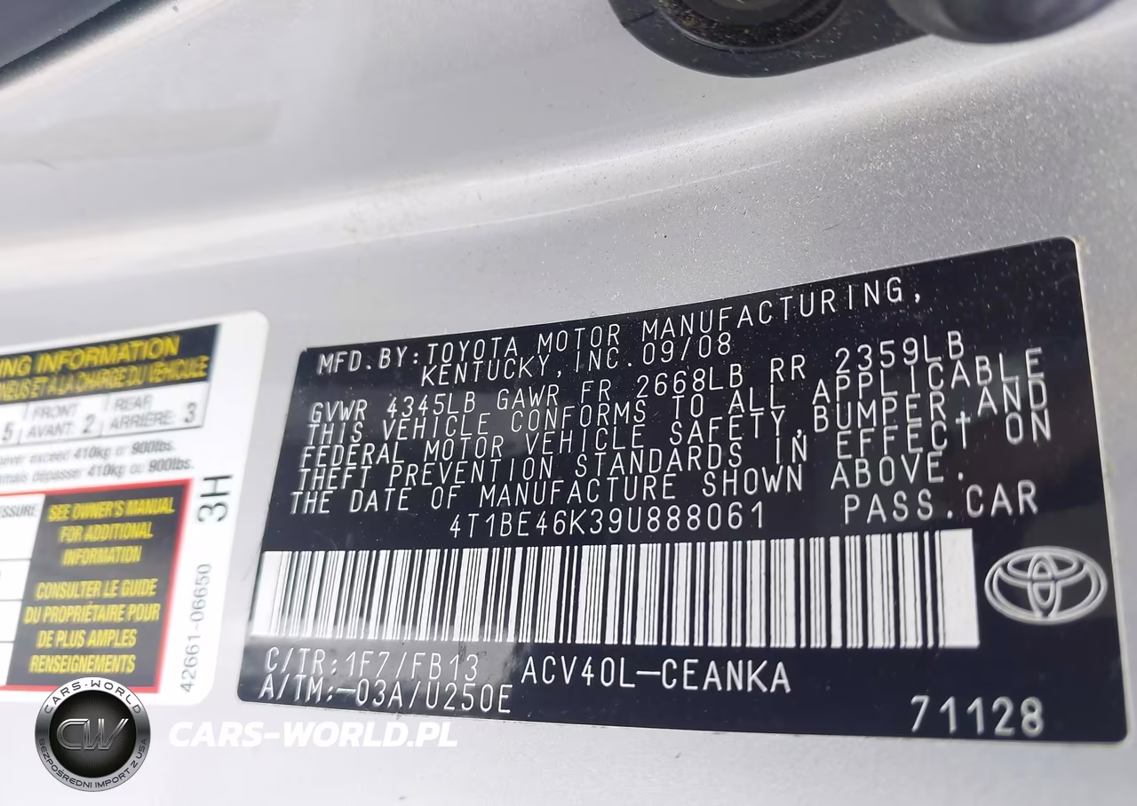2009 Toyota Camry Le VIN:4T1BE46K39U888061 - 9