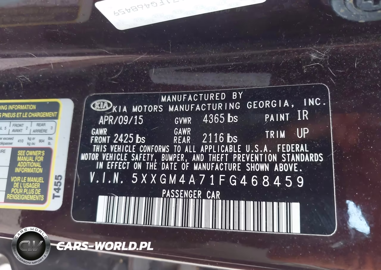 2015 Kia Optima Lx VIN:5XXGM4A71FG468459 - 9