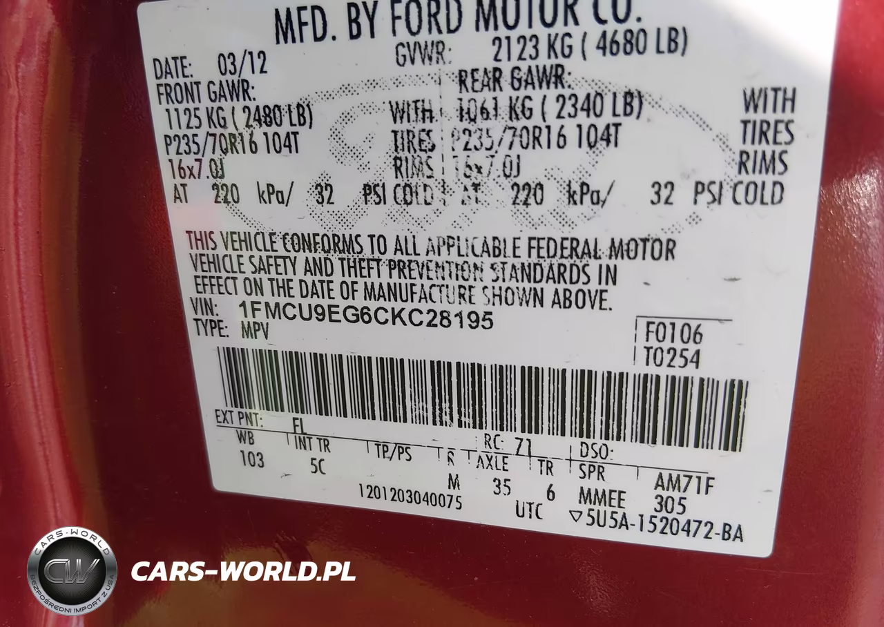 2012 Ford Escape Limited VIN:1FMCU9EG6CKC28195 - 9