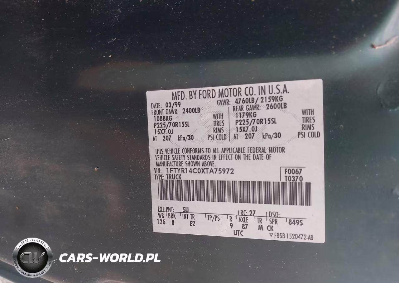 1999 Ford Ranger Xl-Xlt VIN:1FTYR14C0XTA75972 - 9
