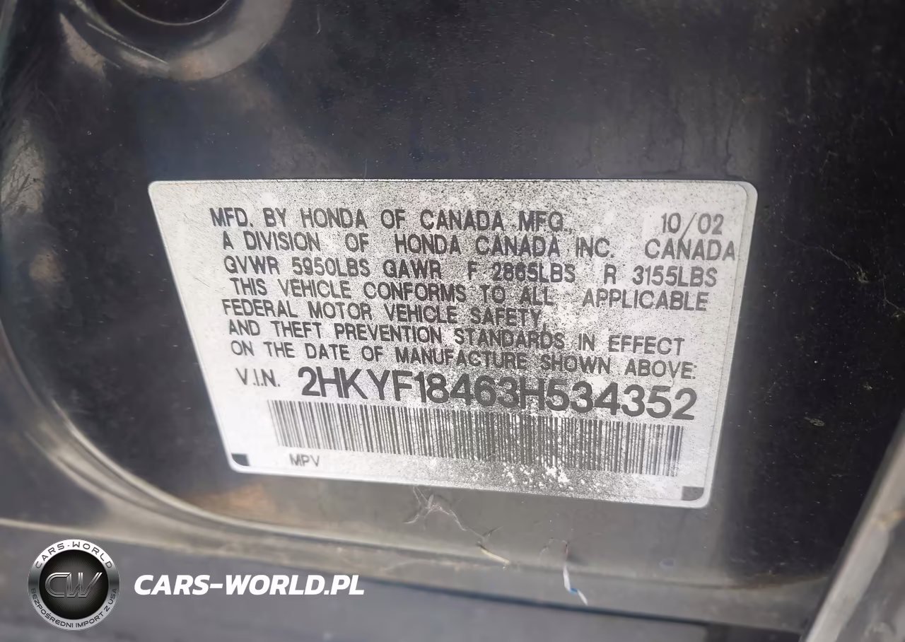 2003 Honda Pilot Ex VIN:2HKYF18463H534352 - 9