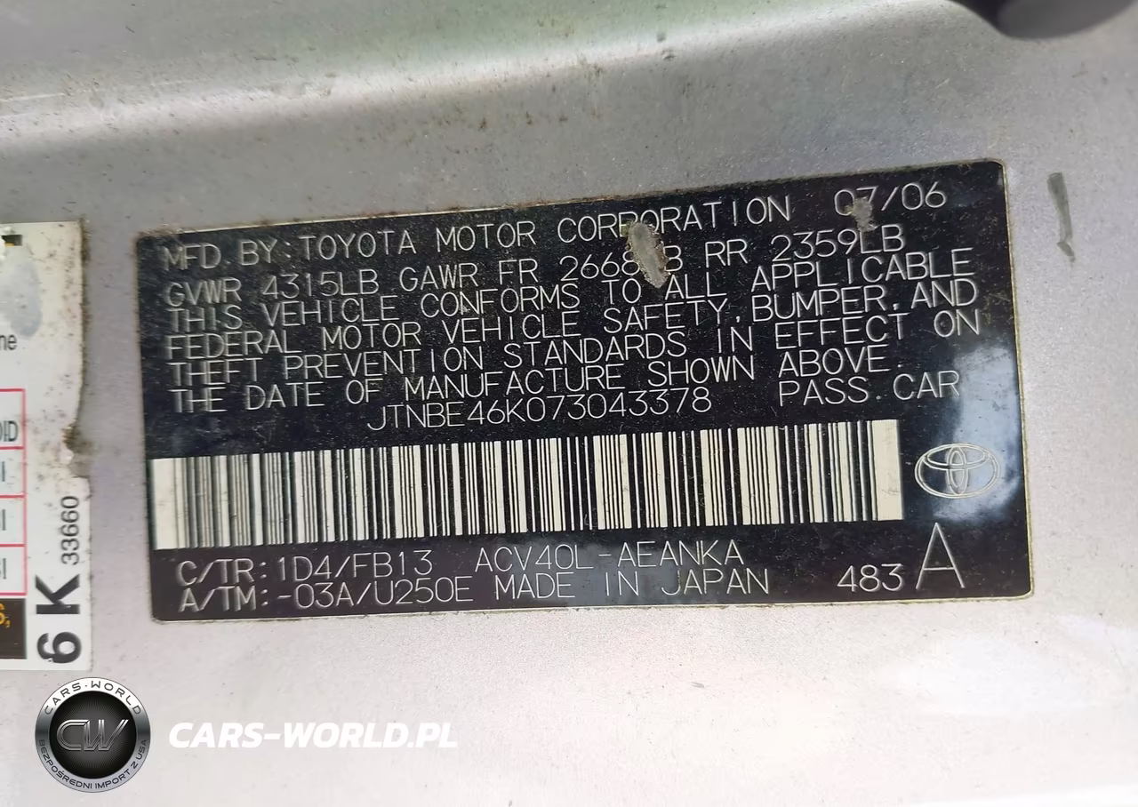 2007 Toyota Camry Ce VIN:JTNBE46K073043378 - 9