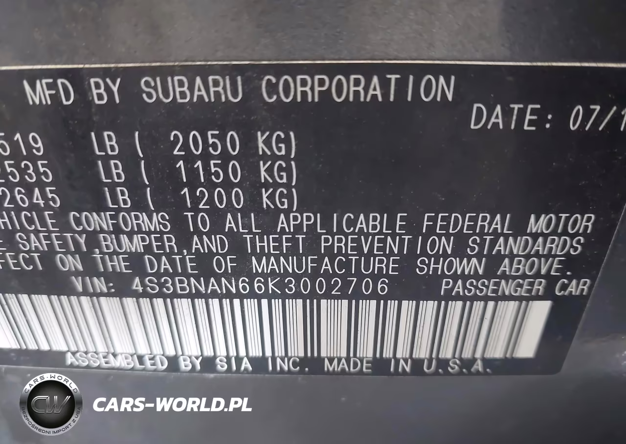 2019 Subaru Legacy 2.5I Limited VIN:4S3BNAN66K3002706 - 9