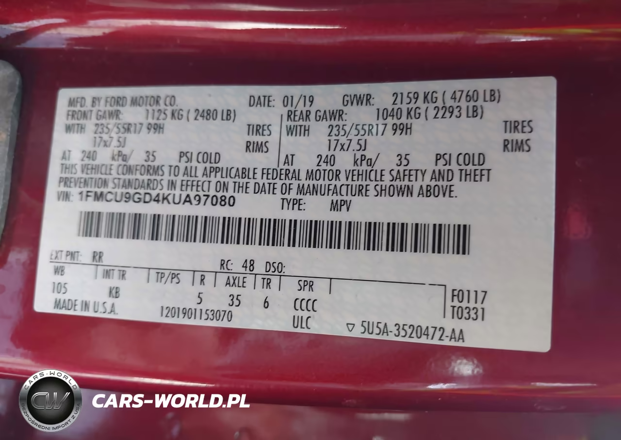 2019 Ford Escape Se VIN:1FMCU9GD4KUA97080 - 9
