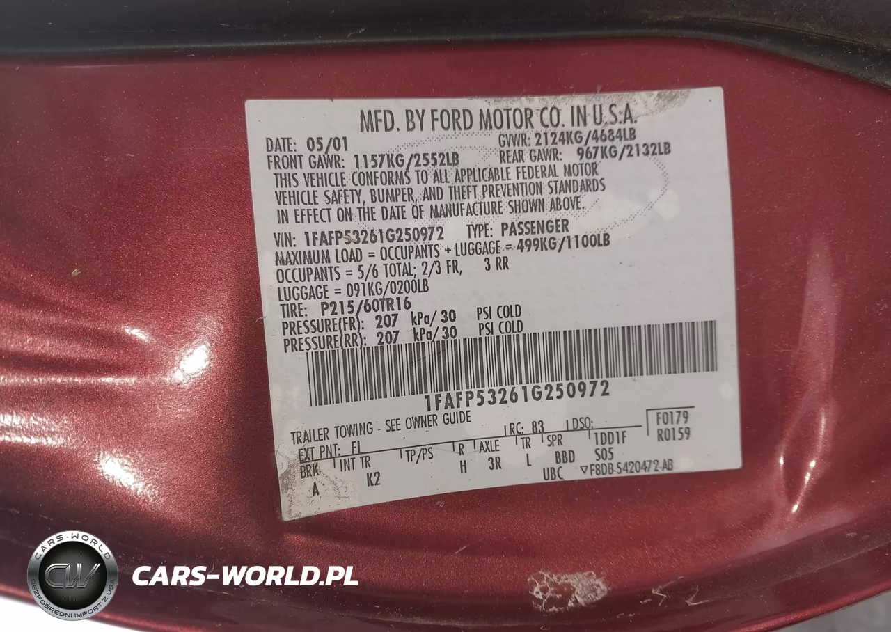 2001 Ford Taurus Se VIN:1FAFP53261G250972 - 9