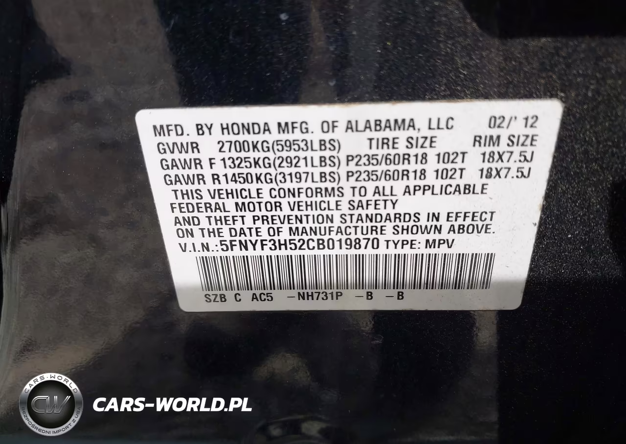 2012 Honda Pilot Ex-L VIN:5FNYF3H52CB019870 - 9