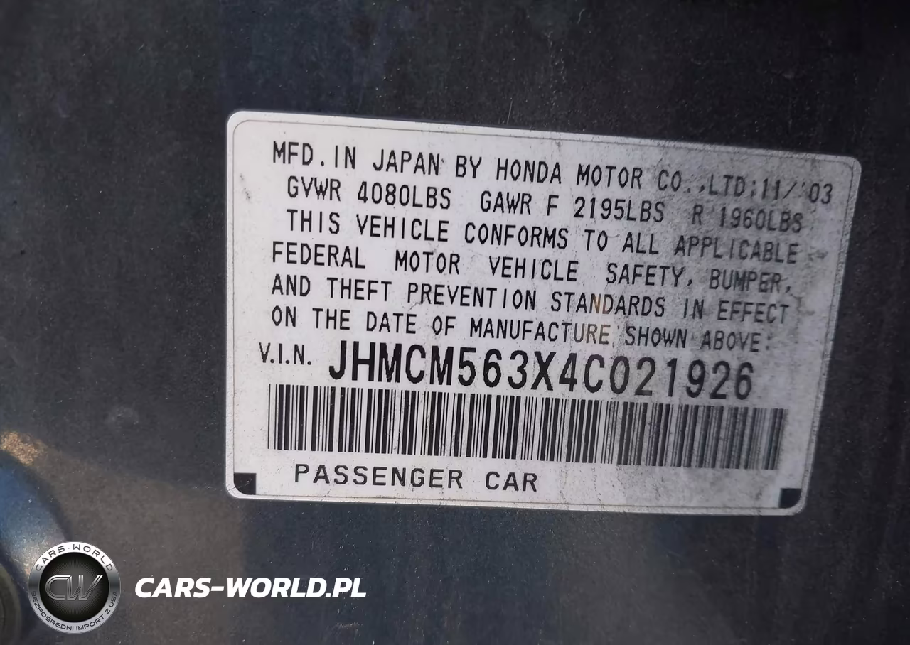 2004 Honda Accord 2.4 Lx VIN:JHMCM563X4C021926 - 9