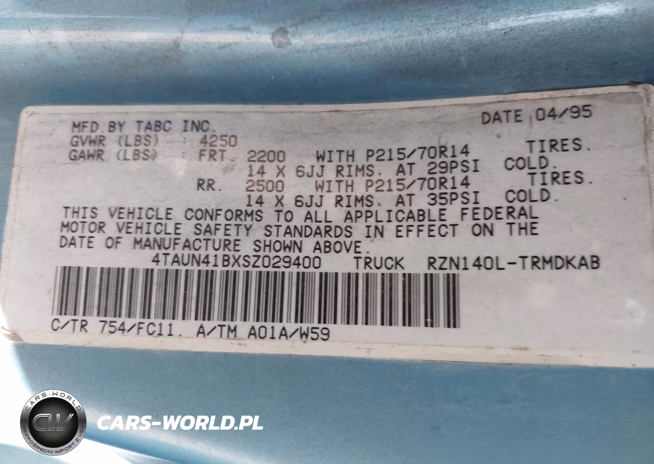 1995 Toyota Tacoma VIN:4TAUN41BXSZ029400 - 9