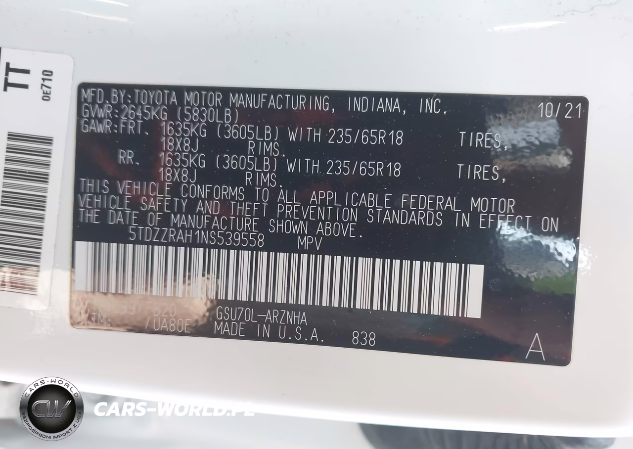 2022 Toyota Highlander Le VIN:5TDZZRAH1NS539558 - 9