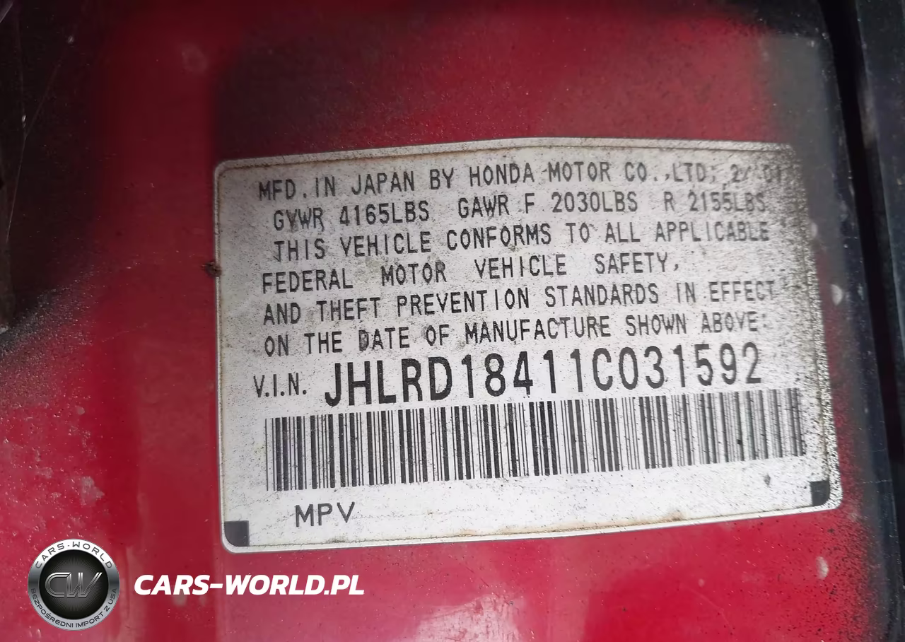 2001 Honda Cr-V Lx VIN:JHLRD18411C031592 - 9