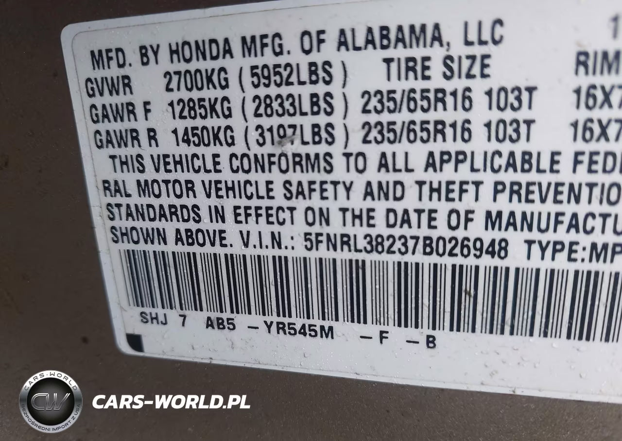 2007 Honda Odyssey Lx VIN:5FNRL38237B026948 - 9