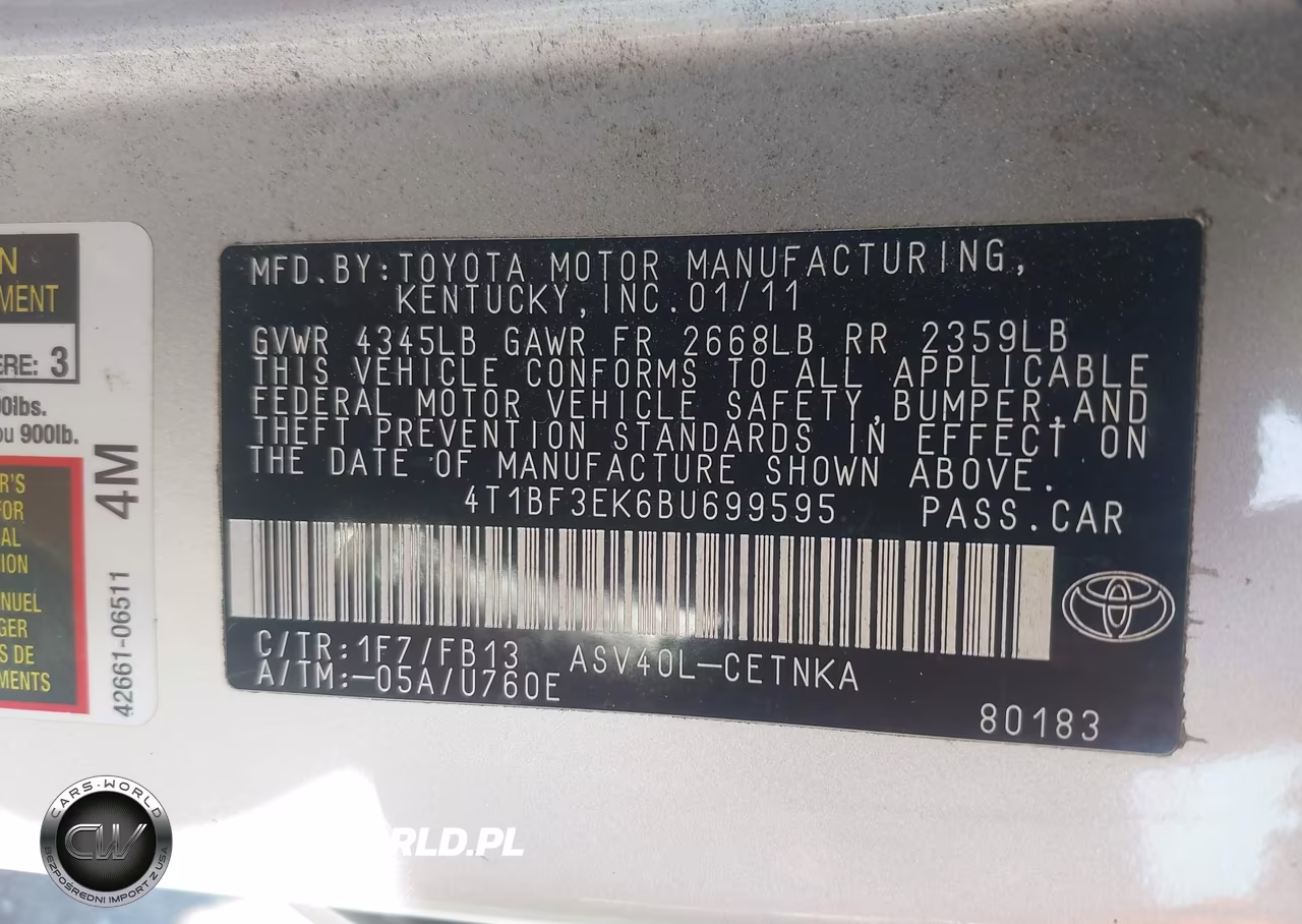 2011 Toyota Camry Le VIN:4T1BF3EK6BU699595 - 9