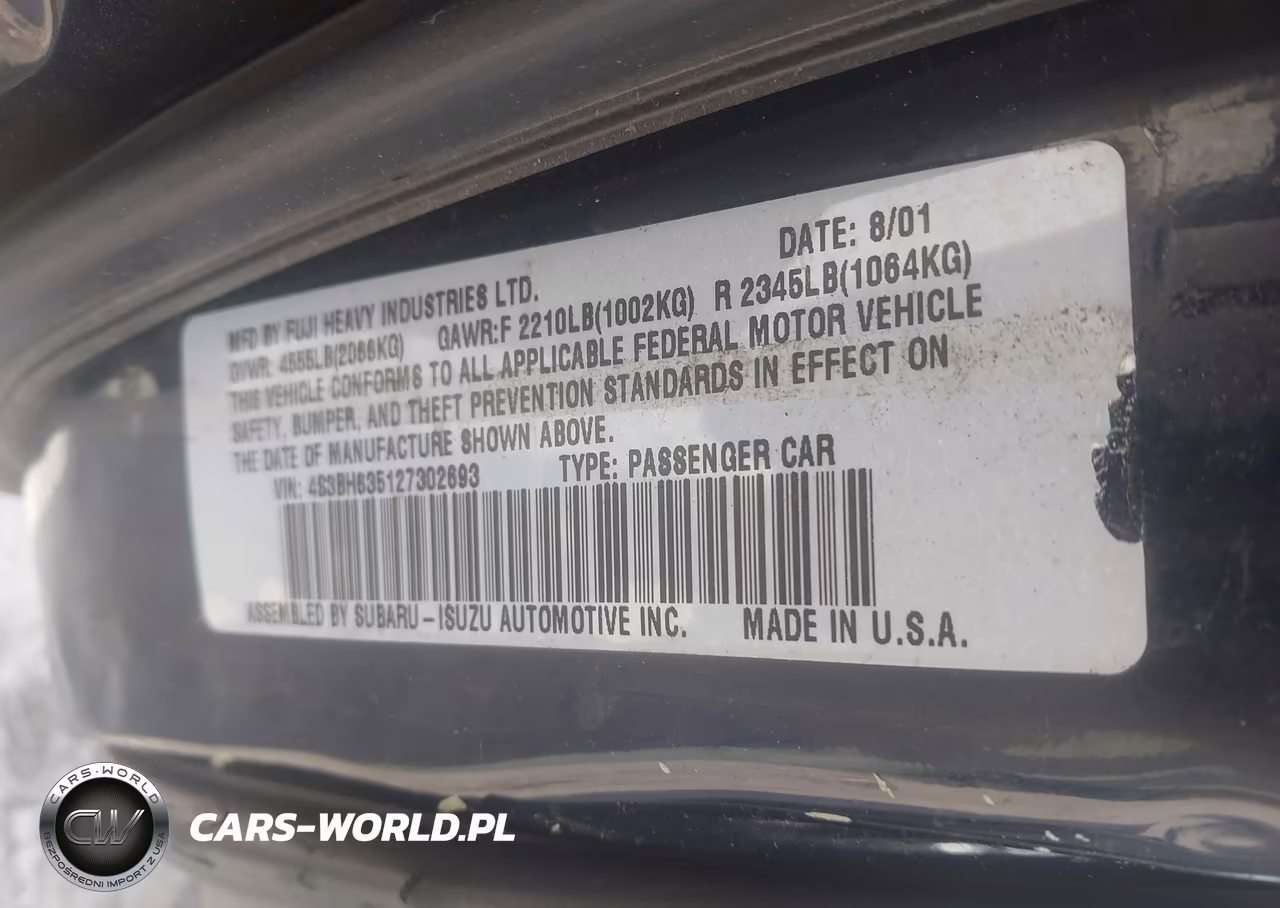 2002 Subaru Legacy L VIN:4S3BH635127302693 - 9