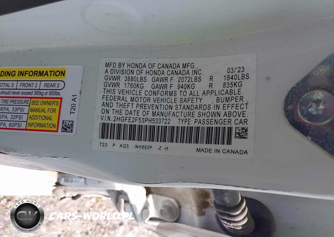 2023 Honda Civic Sport VIN:2HGFE2F53PH533722 - 9
