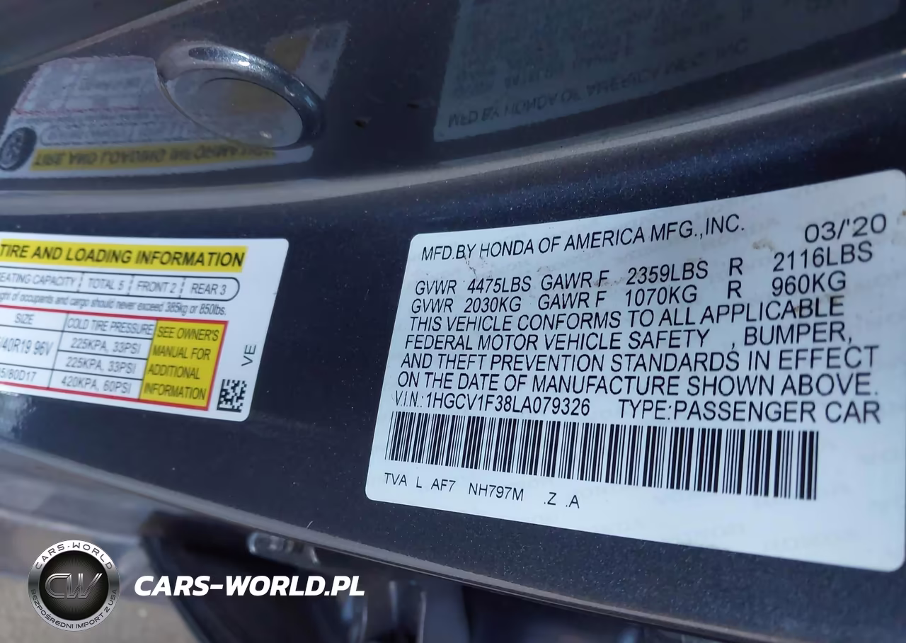 2020 Honda Accord Sport VIN:1HGCV1F38LA079326 - 9