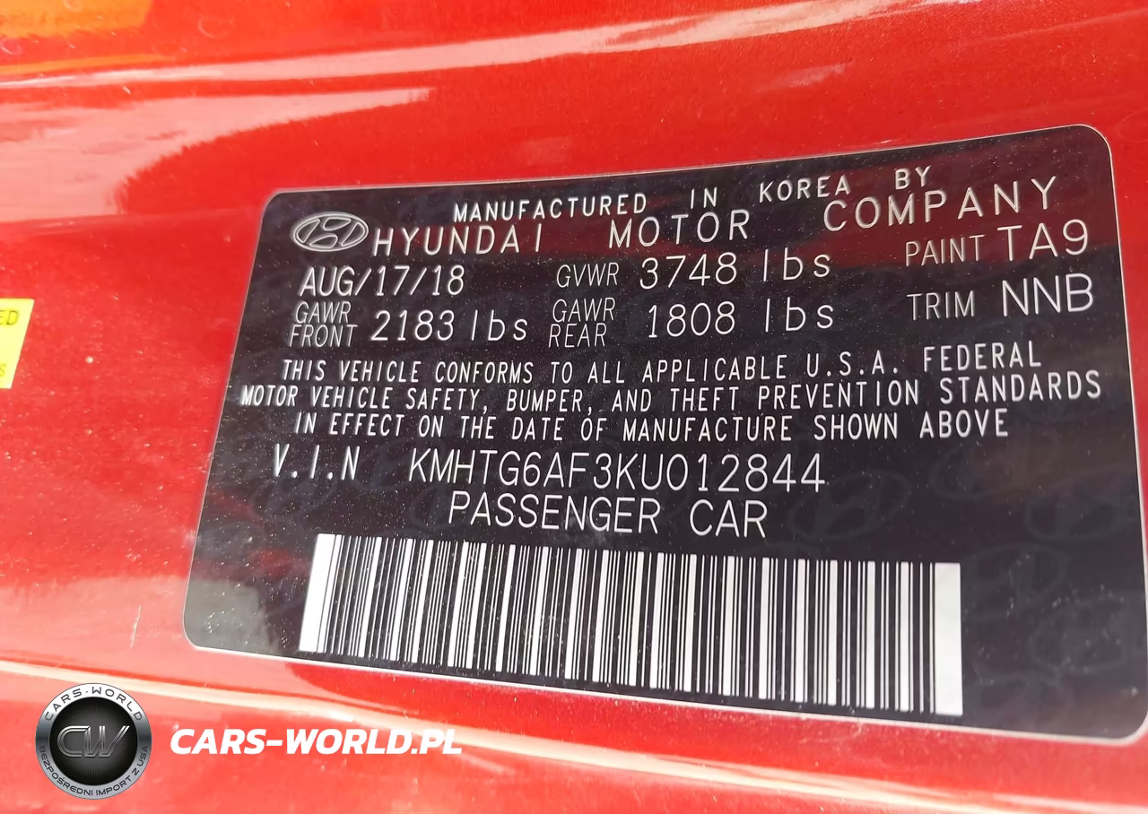 2019 Hyundai Veloster 2.0 VIN:KMHTG6AF3KU012844 - 9
