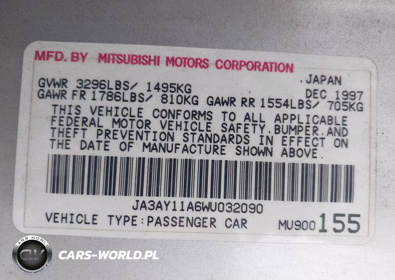 1998 Mitsubishi Mirage De VIN:JA3AY11A6WU032090 - 9