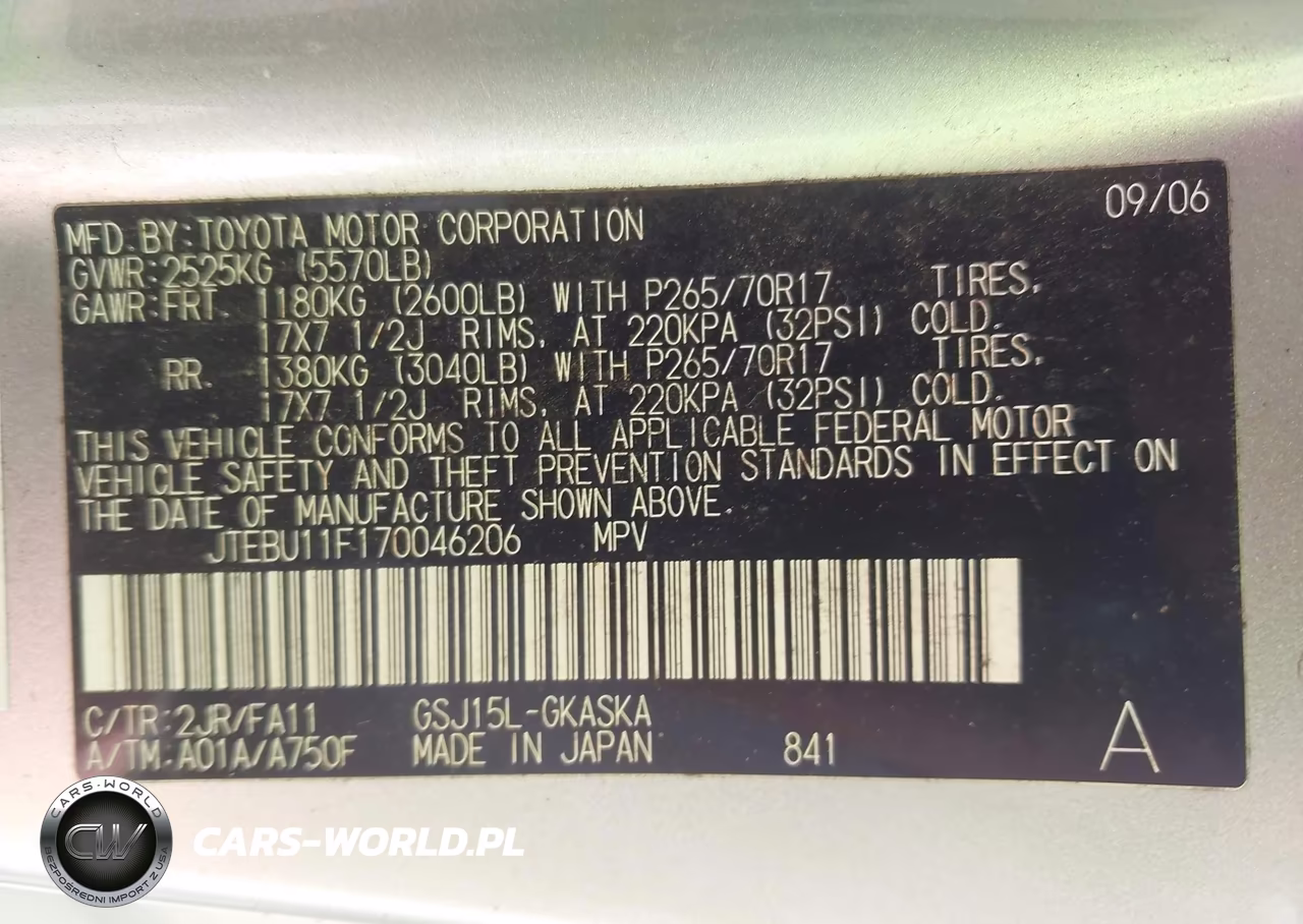 2007 Toyota Fj Cruiser VIN:JTEBU11F170046206 - 9