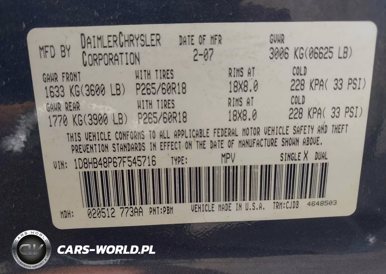 2007 Dodge Durango Slt VIN:1D8HB48P67F545716 - 9