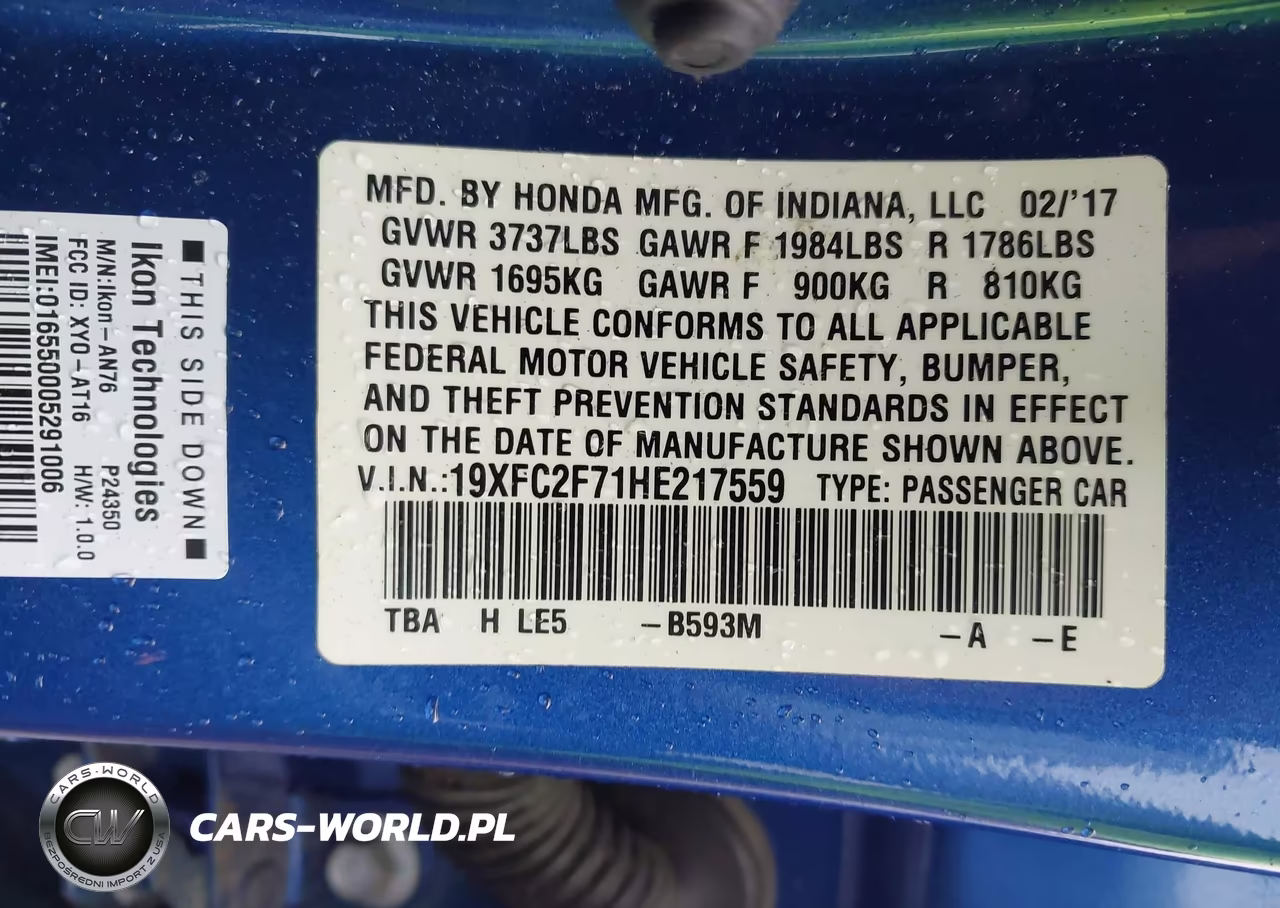 2017 Honda Civic Ex VIN:19XFC2F71HE217559 - 9