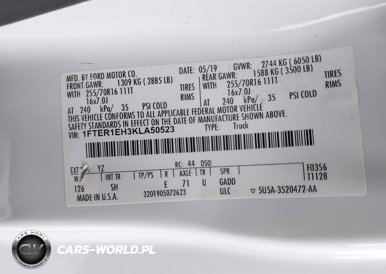 2019 Ford Ranger Xl VIN:1FTER1EH3KLA50523 - 9