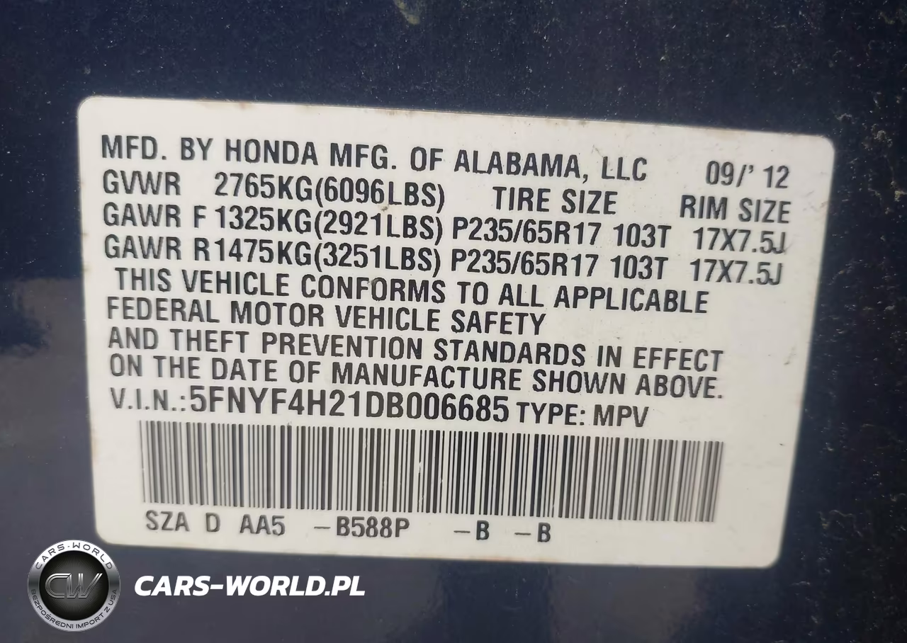 2013 Honda Pilot Lx VIN:5FNYF4H21DB006685 - 9
