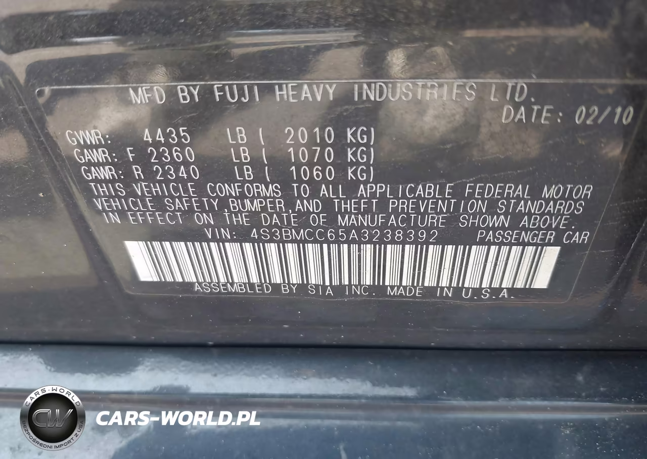 2010 Subaru Legacy 2.5I Premium VIN:4S3BMCC65A3238392 - 9