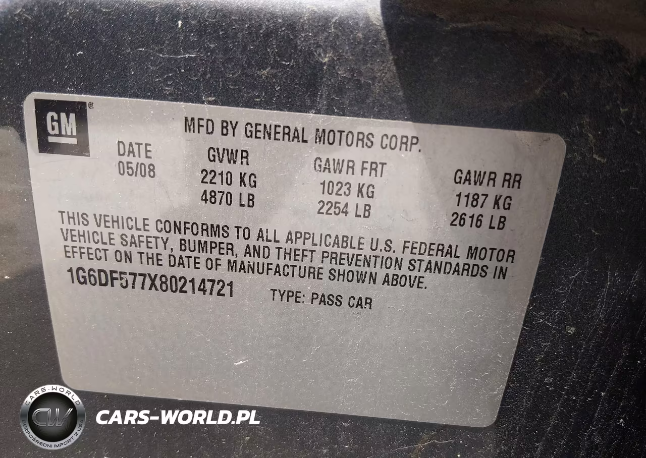 2008 Cadillac Cts Rwd W-1Sa VIN:1G6DF577X80214721 - 8