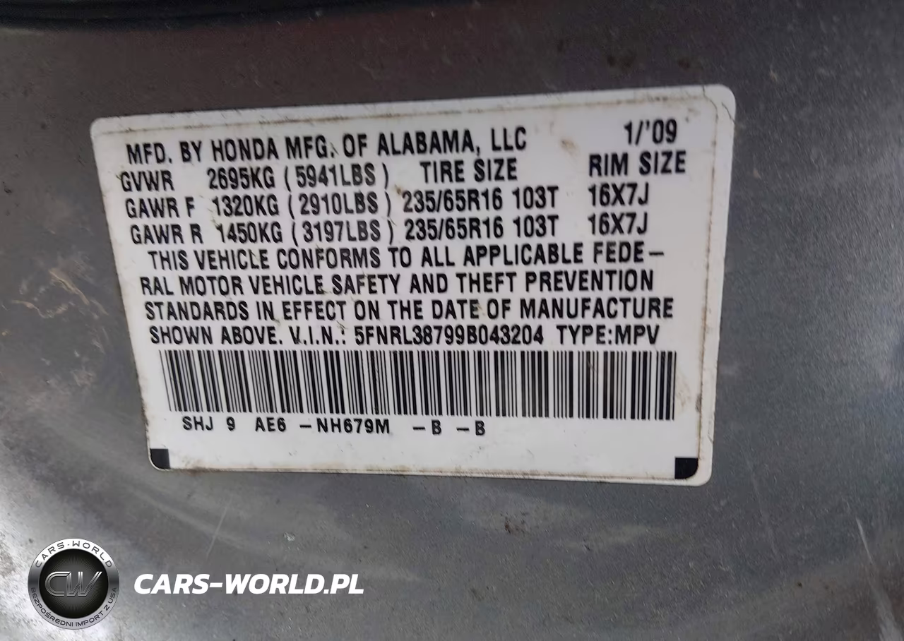 2009 Honda Odyssey Ex-L VIN:5FNRL38799B043204 - 9
