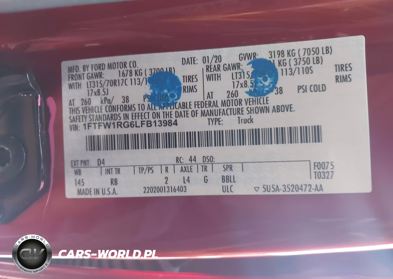 2020 Ford F-150 Raptor VIN:1FTFW1RG6LFB13984 - 9