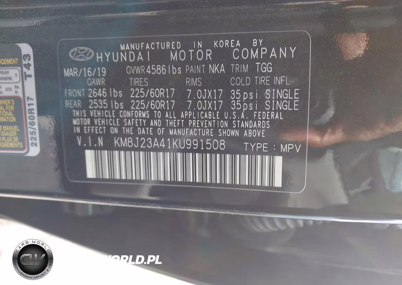 2019 Hyundai Tucson Se VIN:KM8J23A41KU991508 - 9