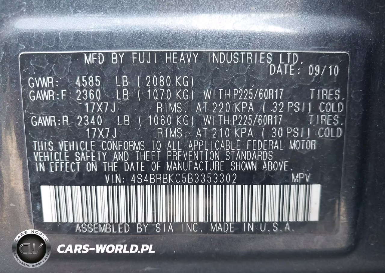 2011 Subaru Outback 2.5I Limited VIN:4S4BRBKC5B3353302 - 9