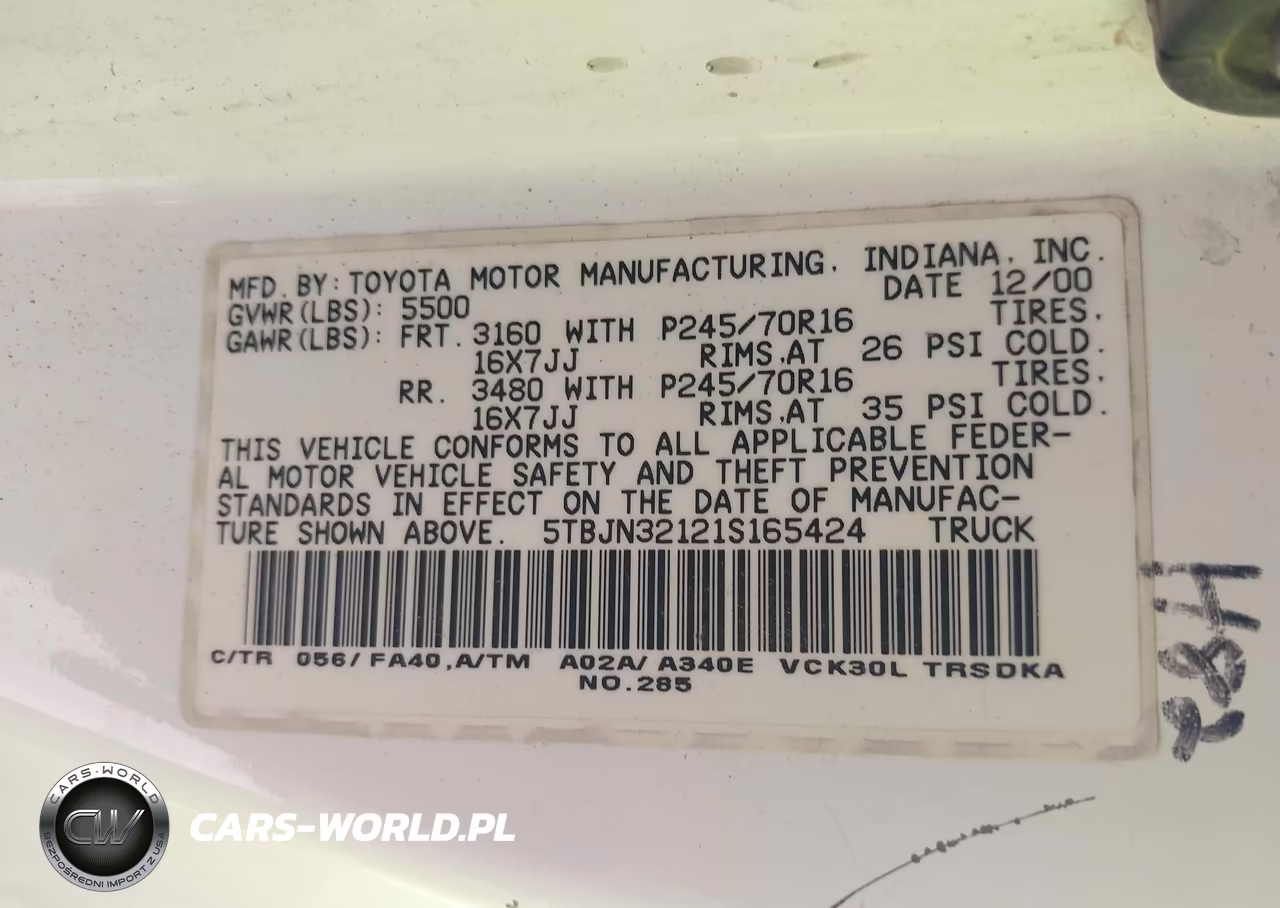 2001 Toyota Tundra VIN:5TBJN32121S165424 - 9