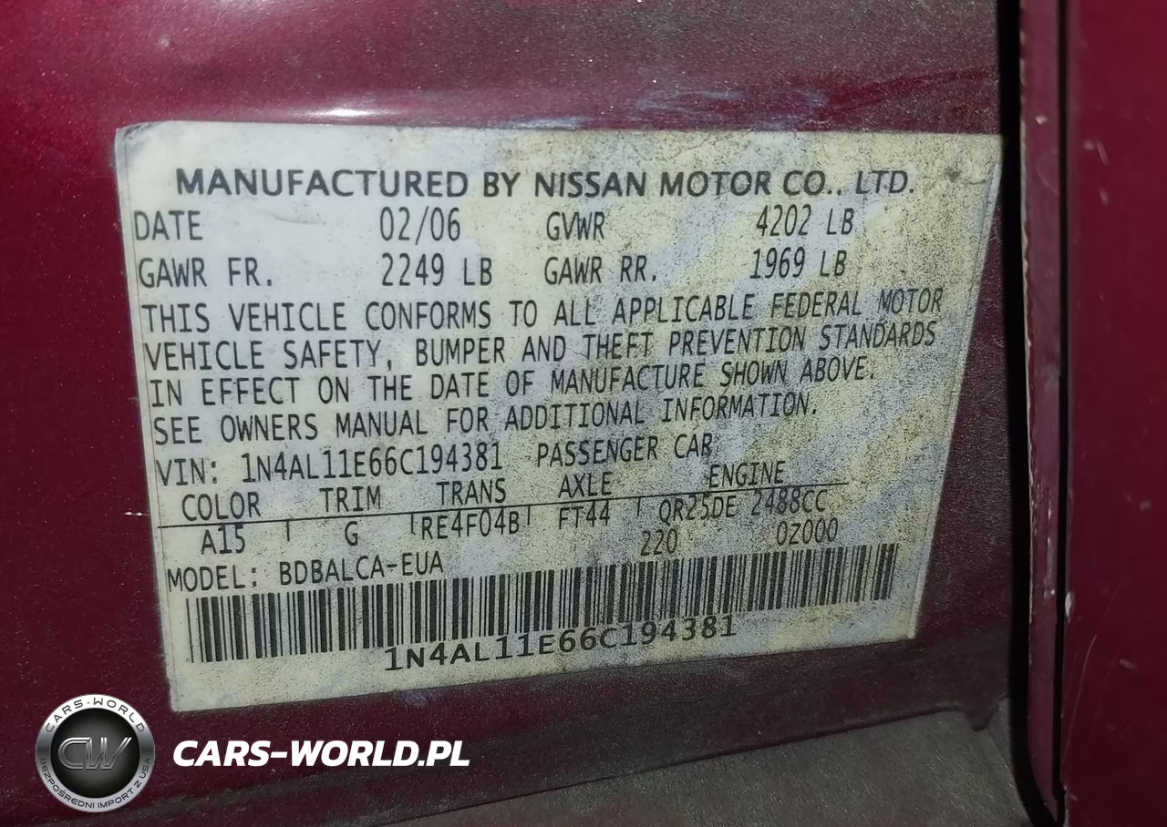 2006 Nissan Altima 2.5 S VIN:1N4AL11E66C194381 - 9