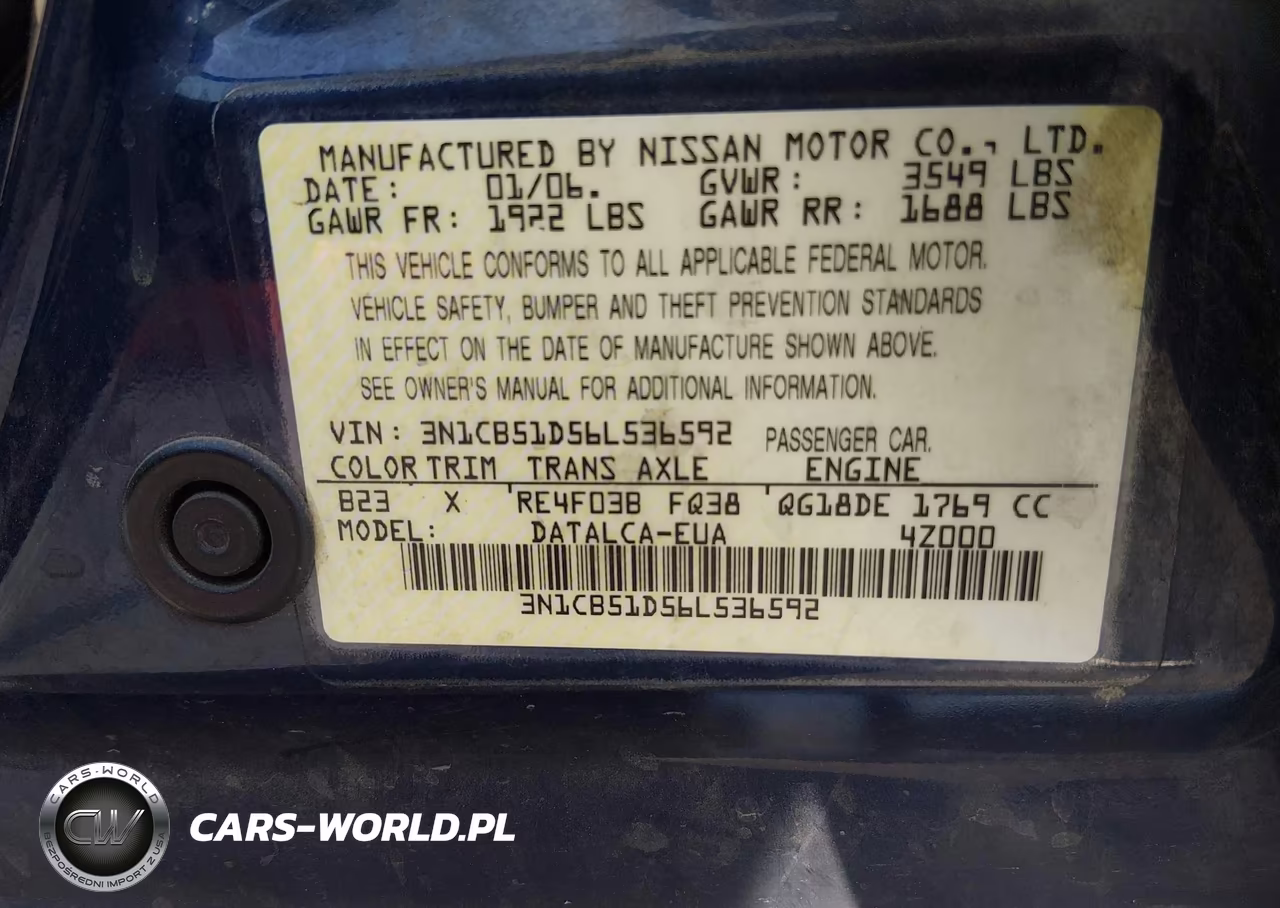 2006 Nissan Sentra 1.8 VIN:3N1CB51D56L536592 - 9