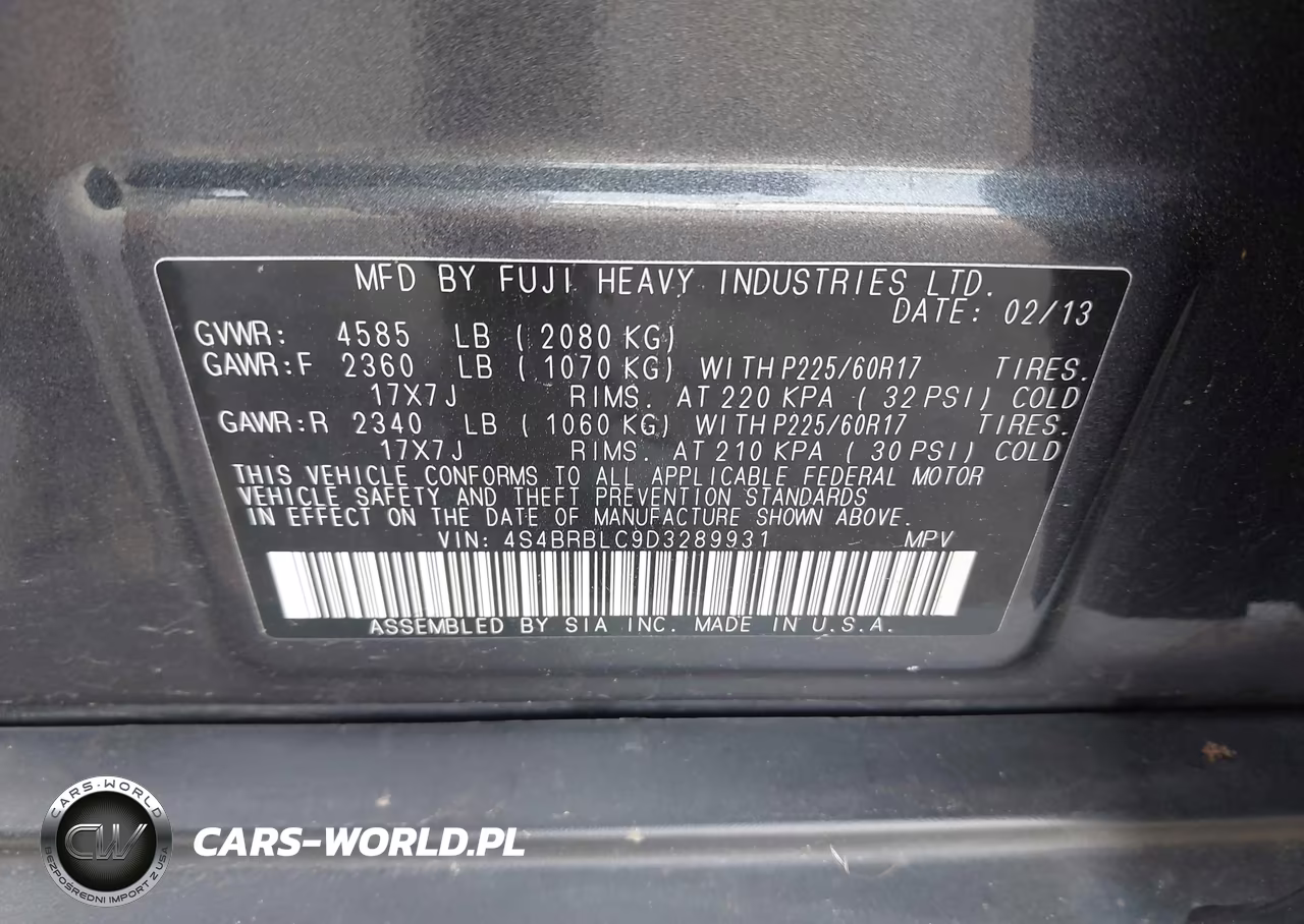 2013 Subaru Outback 2.5I Limited VIN:4S4BRBLC9D3289931 - 9