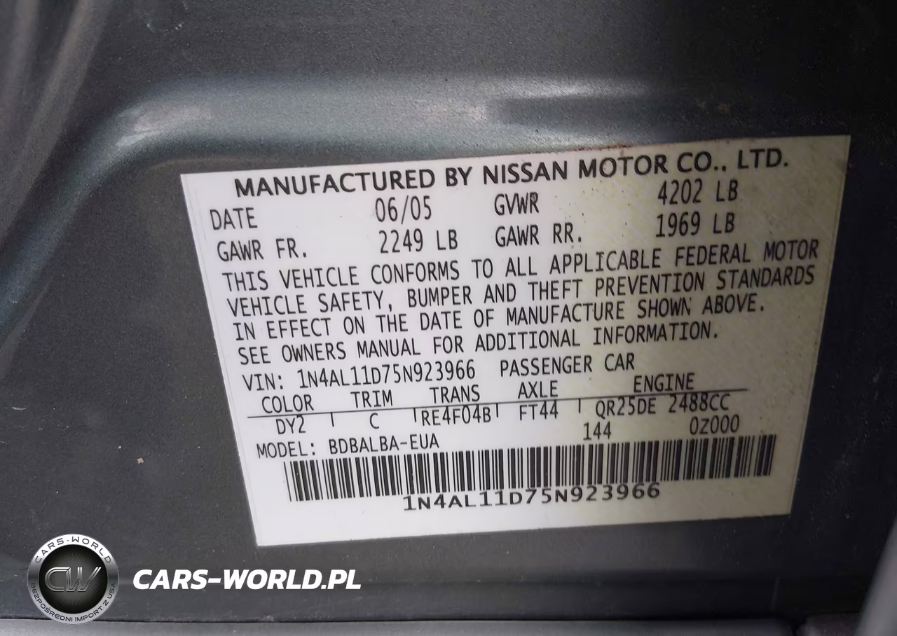 2005 Nissan Altima 2.5 S VIN:1N4AL11D75N923966 - 9