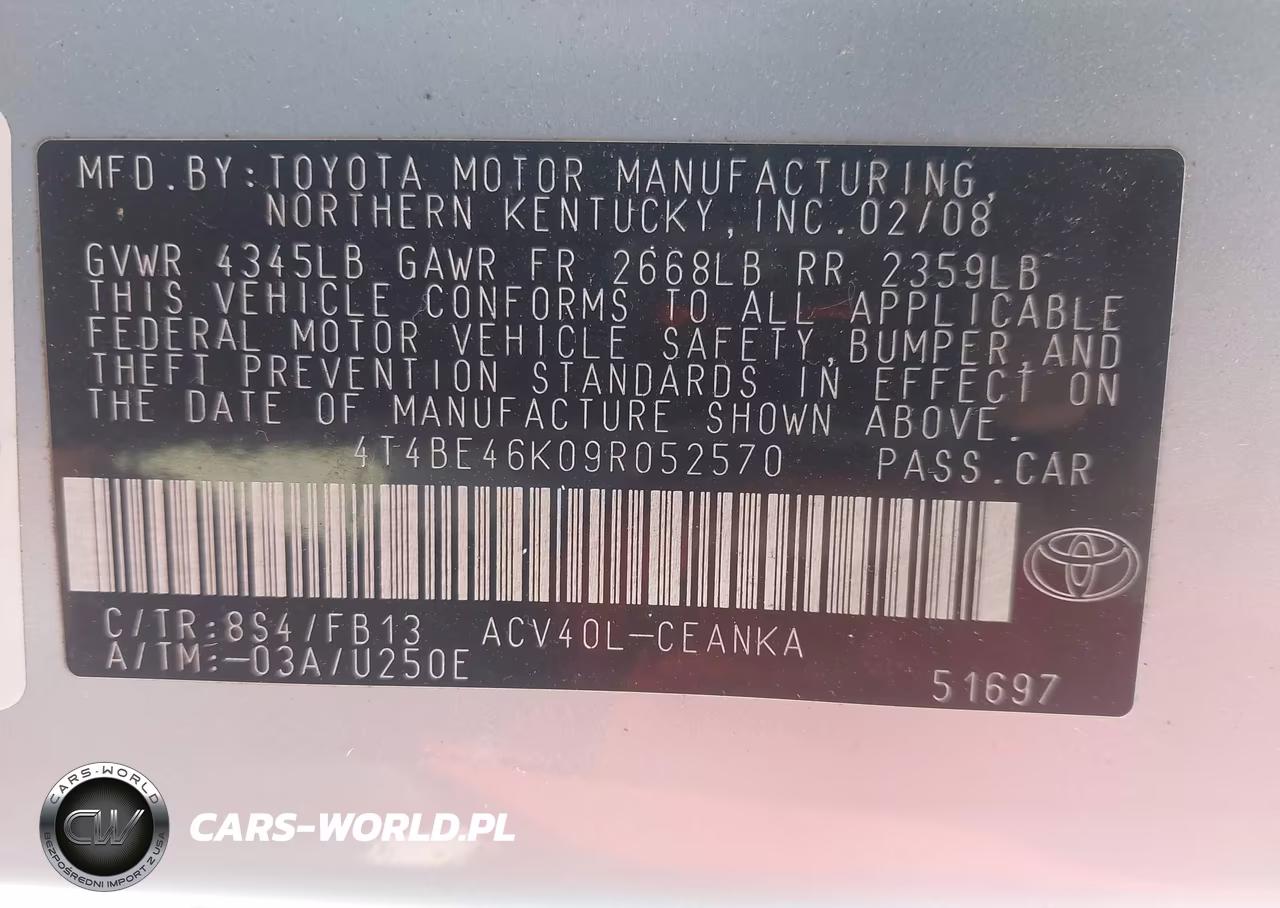 2009 Toyota Camry Le VIN:4T4BE46K09R052570 - 9