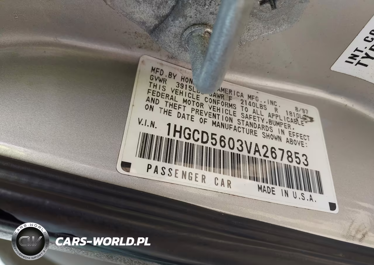 1997 Honda Accord Se VIN:1HGCD5603VA267853 - 9